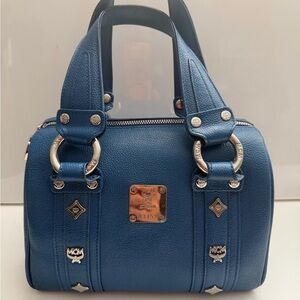 MCM Mini Boston Blue Leather Women's Bag